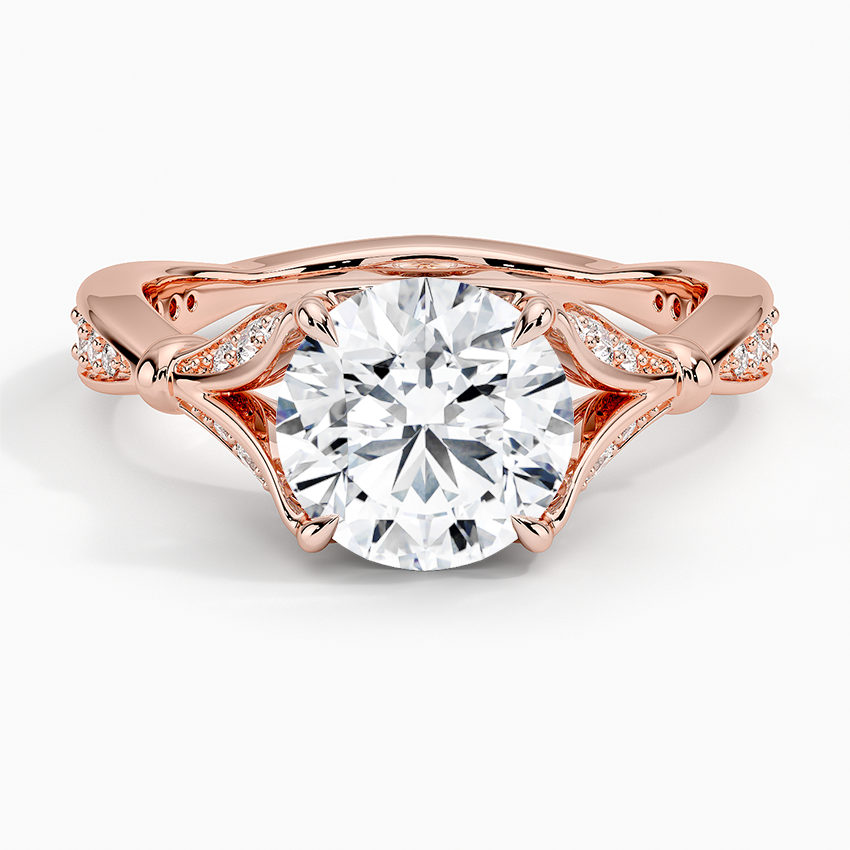 Round Moissanite Floral Openwork Cathedral Engagement Ring