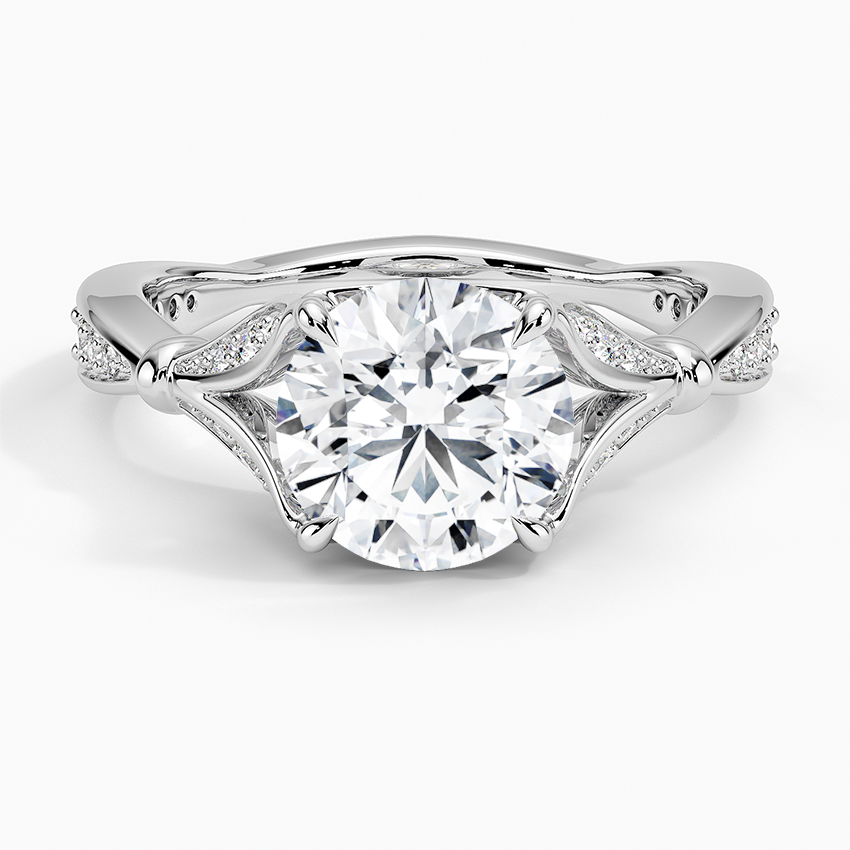 Round Moissanite Floral Openwork Cathedral Engagement Ring