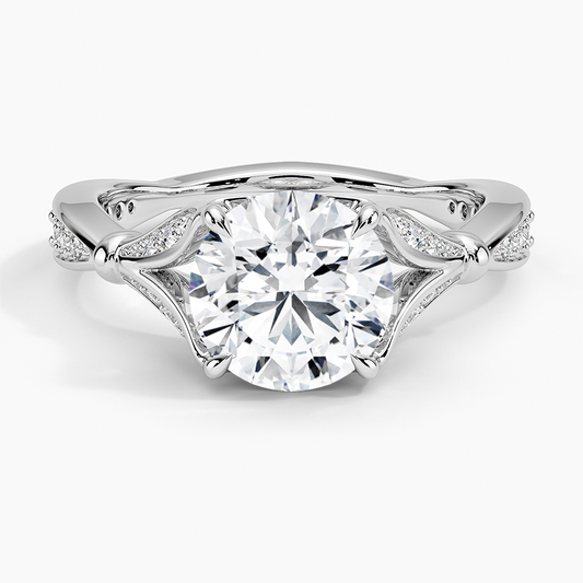 Round Moissanite Floral Openwork Cathedral Engagement Ring