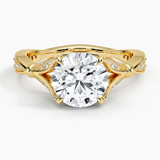 Round Moissanite Floral Openwork Cathedral Engagement Ring