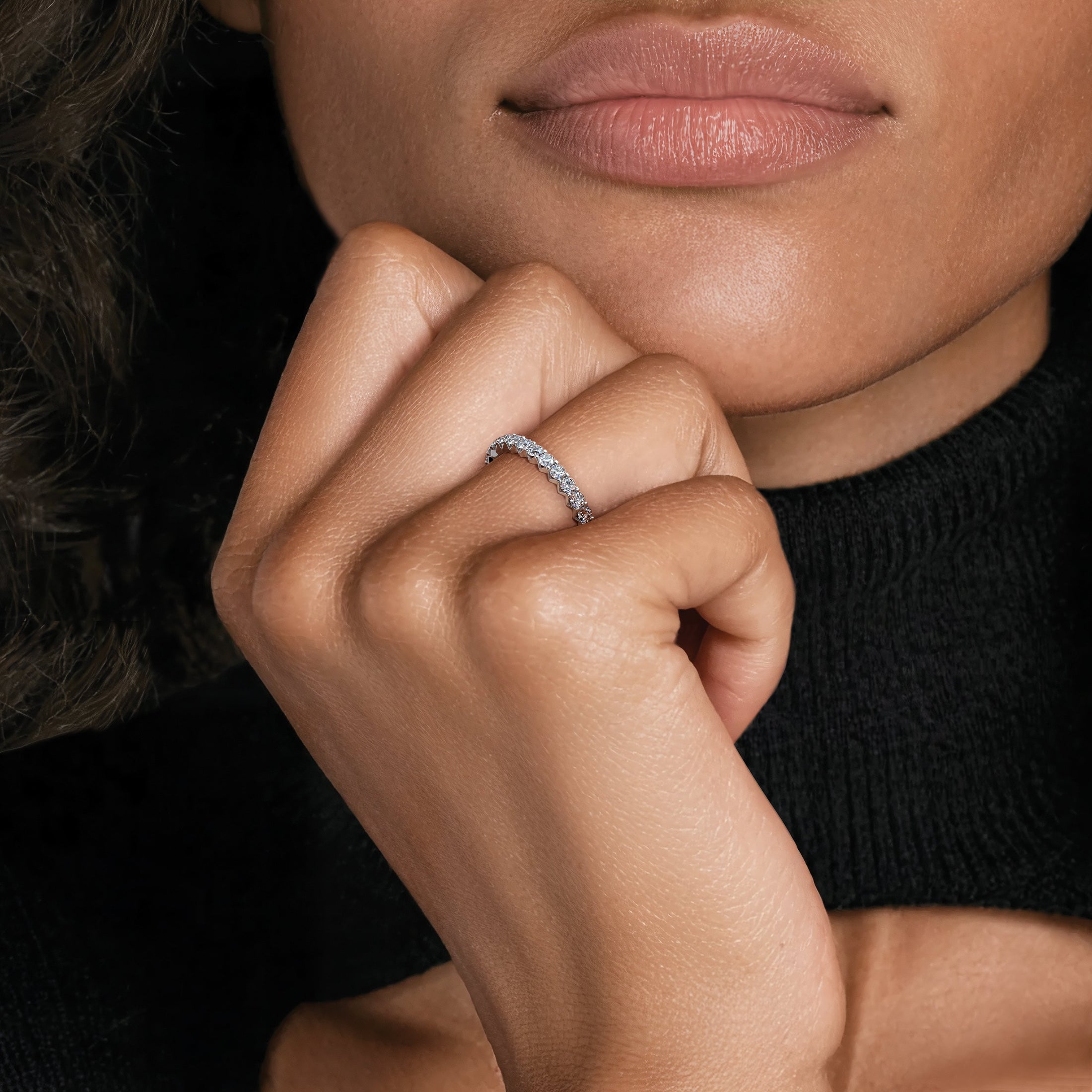 Round Moissanite Pavé Eternity Wedding Band-2.4 mm