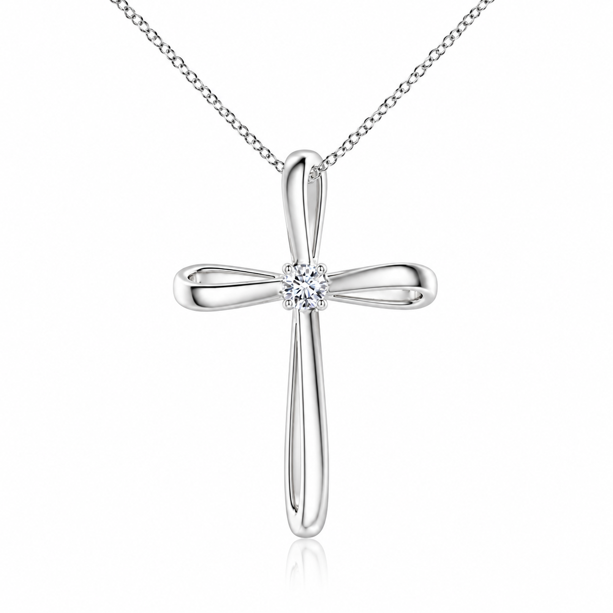 Round Moissanite Solitaire Ribbon Cross Pendant Necklace