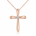 Round Moissanite Solitaire Ribbon Cross Pendant Necklace