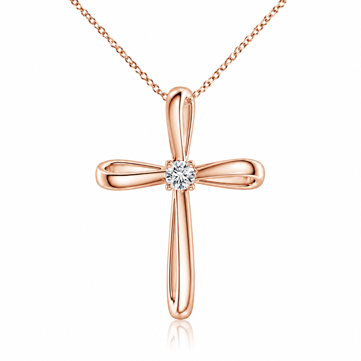 Round Moissanite Solitaire Ribbon Cross Pendant Necklace
