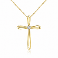Round Moissanite Solitaire Ribbon Cross Pendant Necklace