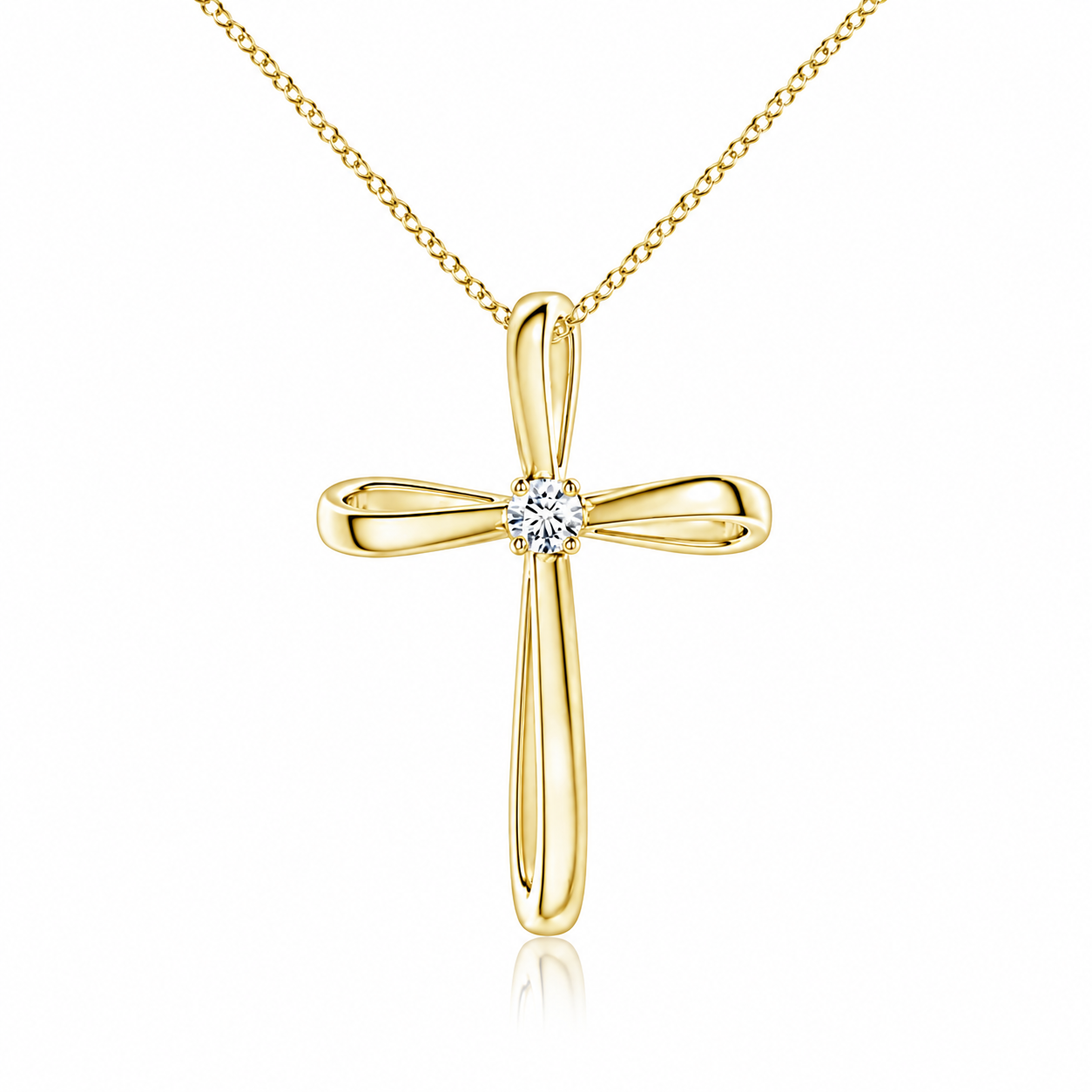 Round Moissanite Solitaire Ribbon Cross Pendant Necklace