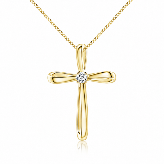 Round Moissanite Solitaire Ribbon Cross Pendant Necklace