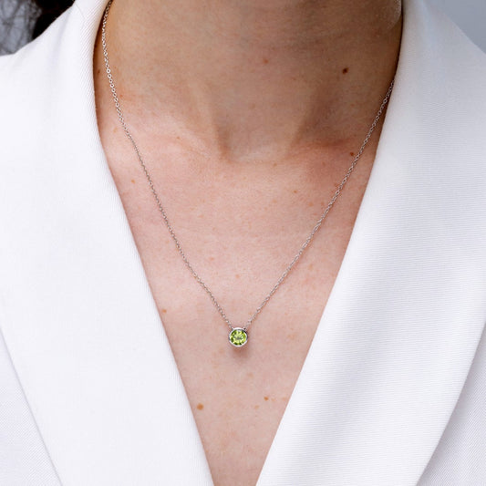 Round Peridot Bezel-Set Solitaire Pendant Necklace