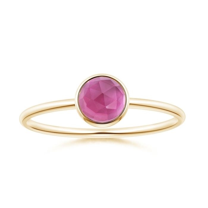 Domed Round Pink Tourmaline Bezel Promise Ring – 1.6 mm