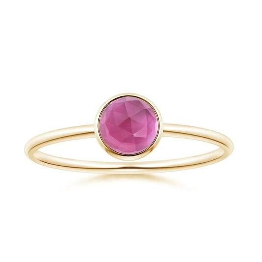 Domed Round Pink Tourmaline Bezel Promise Ring – 1.6 mm