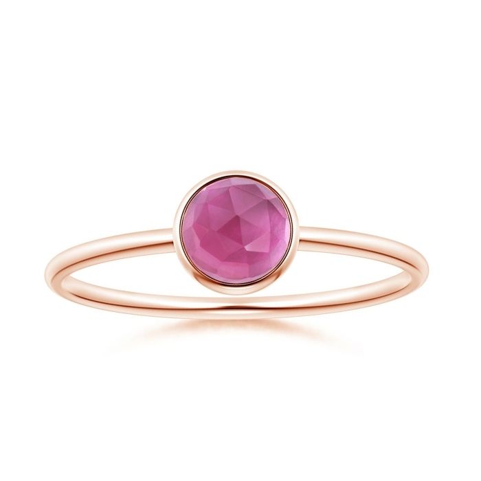 Domed Round Pink Tourmaline Bezel Promise Ring – 1.6 mm