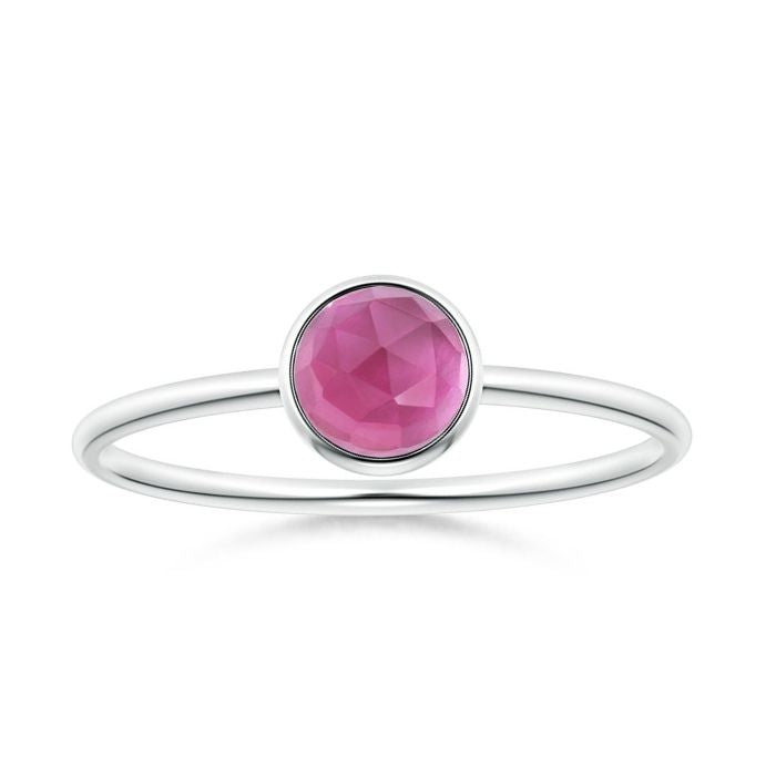 Domed Round Pink Tourmaline Bezel Promise Ring – 1.6 mm