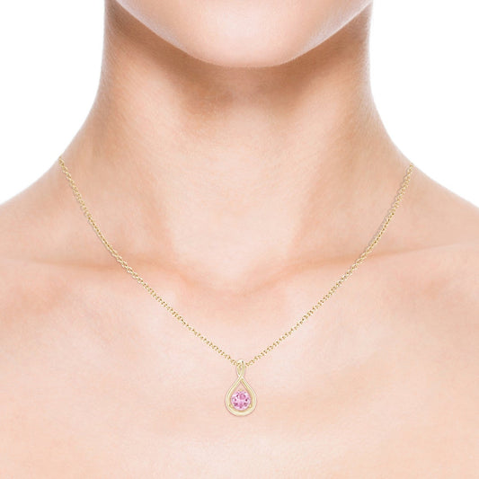 Round Pink Tourmaline Infinity Twist Pendant Necklace