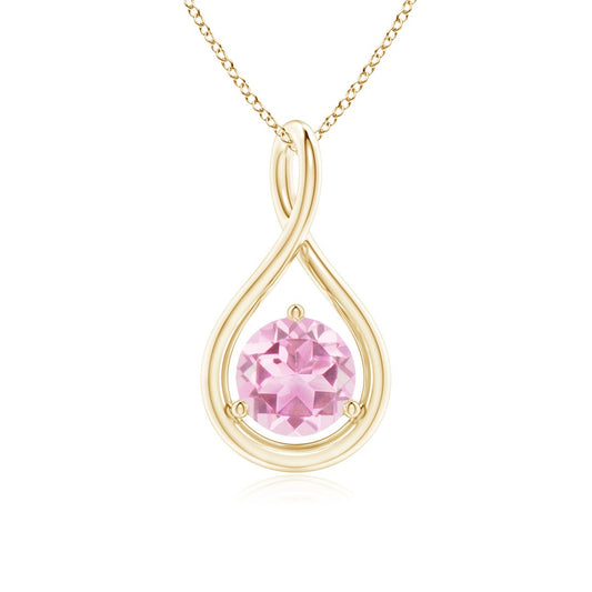 Round Pink Tourmaline Infinity Twist Pendant Necklace