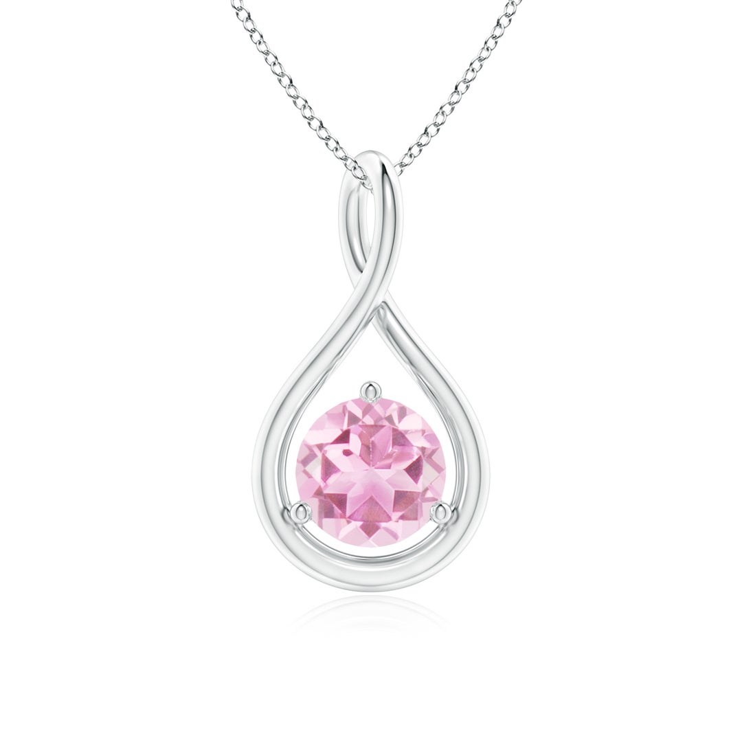 Round Pink Tourmaline Infinity Twist Pendant Necklace