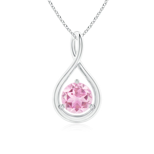 Round Pink Tourmaline Infinity Twist Pendant Necklace