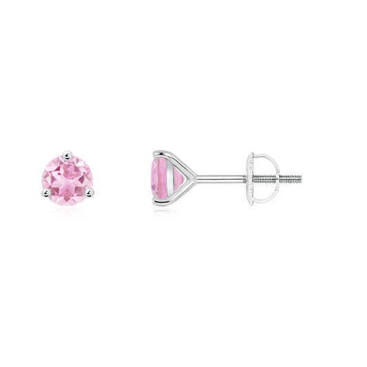 Round Pink Tourmaline Martini-Set Stud Earrings