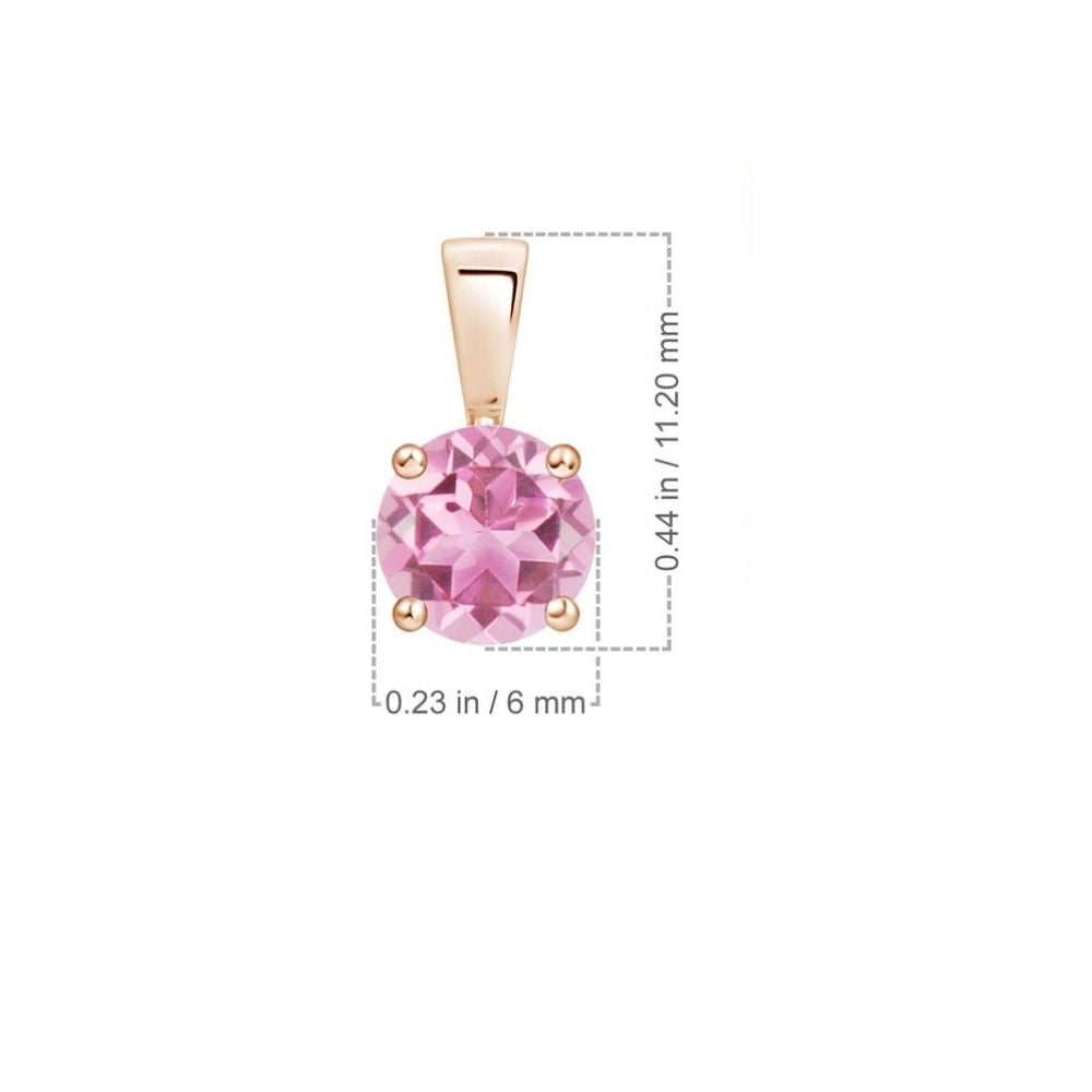 Round Pink Tourmaline Solitaire Pendant Necklace