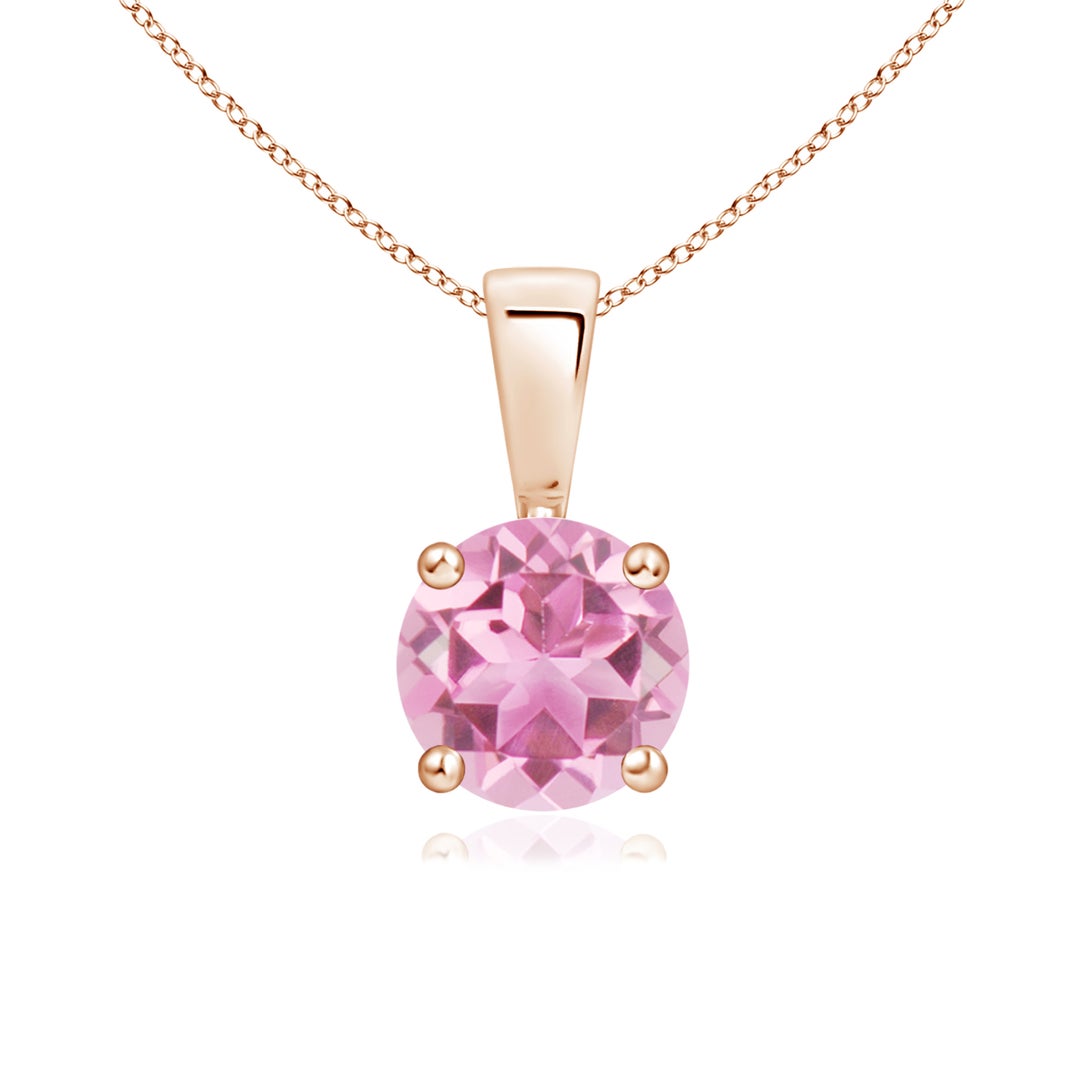 Round Pink Tourmaline Solitaire Pendant Necklace