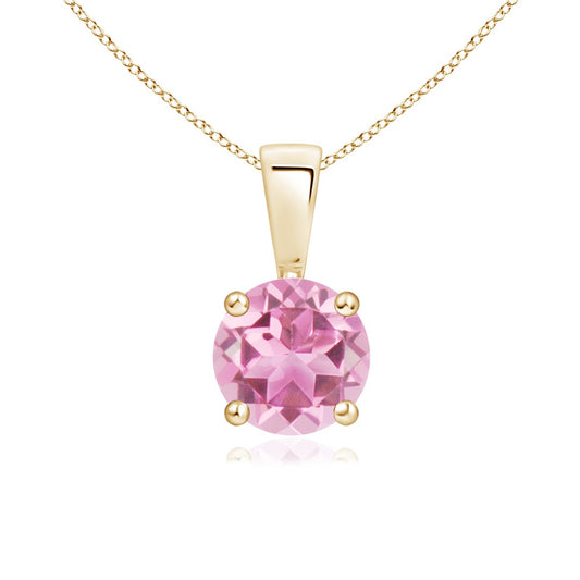 Round Pink Tourmaline Solitaire Pendant Necklace