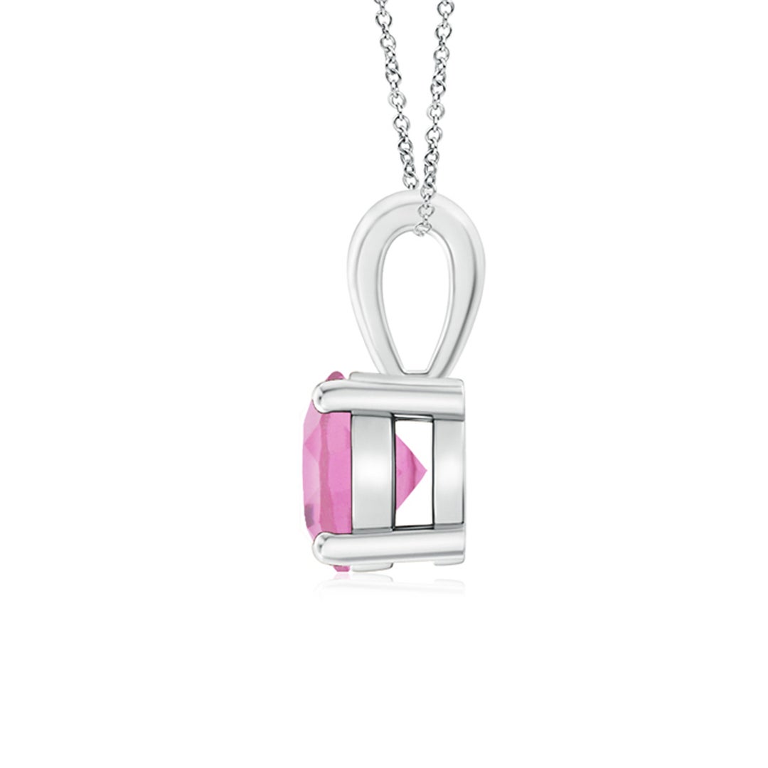 Round Pink Tourmaline Solitaire Pendant Necklace