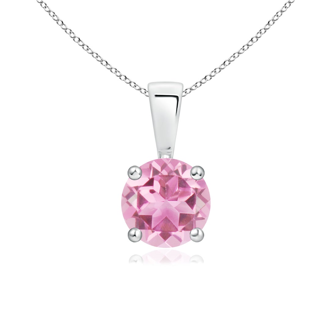 Round Pink Tourmaline Solitaire Pendant Necklace