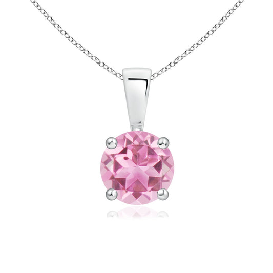 Round Pink Tourmaline Solitaire Pendant Necklace