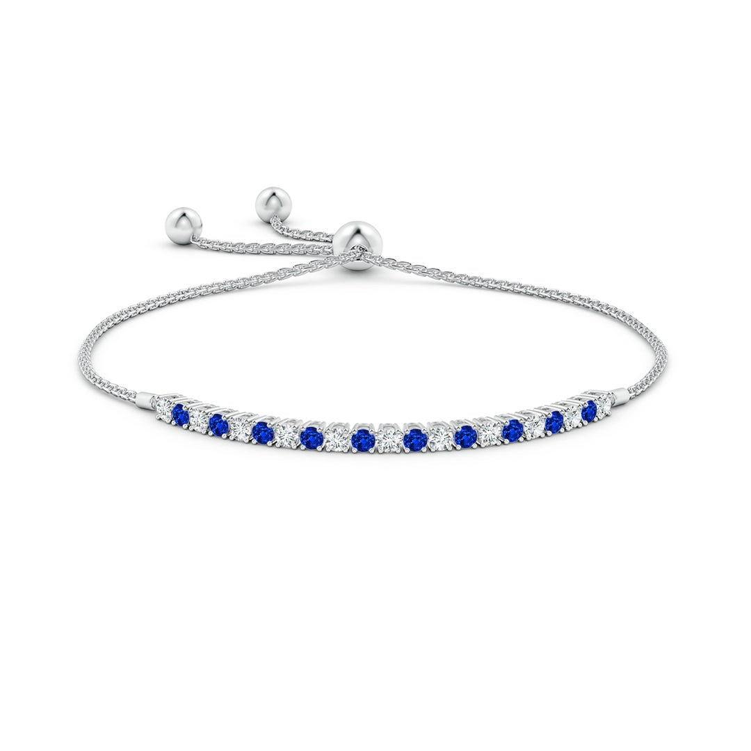 Round Prong-Set Lab Sapphire and Moissanite Slim Bolo Bracelet