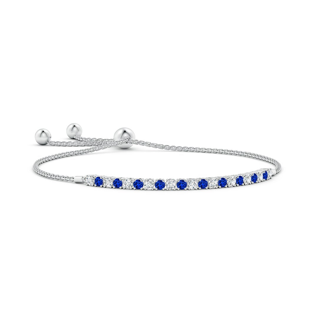 Round Prong-Set Lab Sapphire and Moissanite Slim Bolo Bracelet