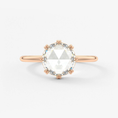 Round Rose Cut Moissanite Engagement Ring with Double Claw Prongs