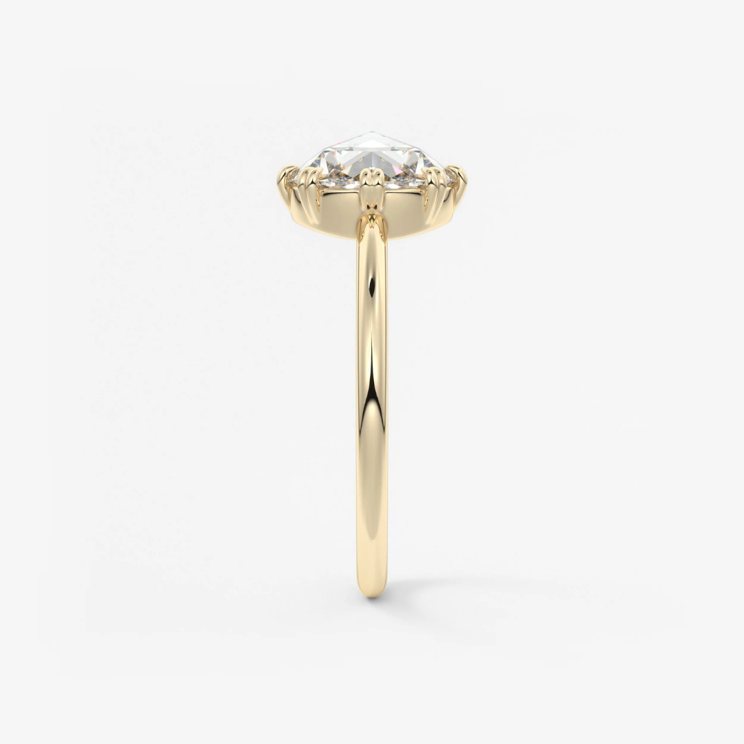 Round Rose Cut Moissanite Engagement Ring with Double Claw Prongs