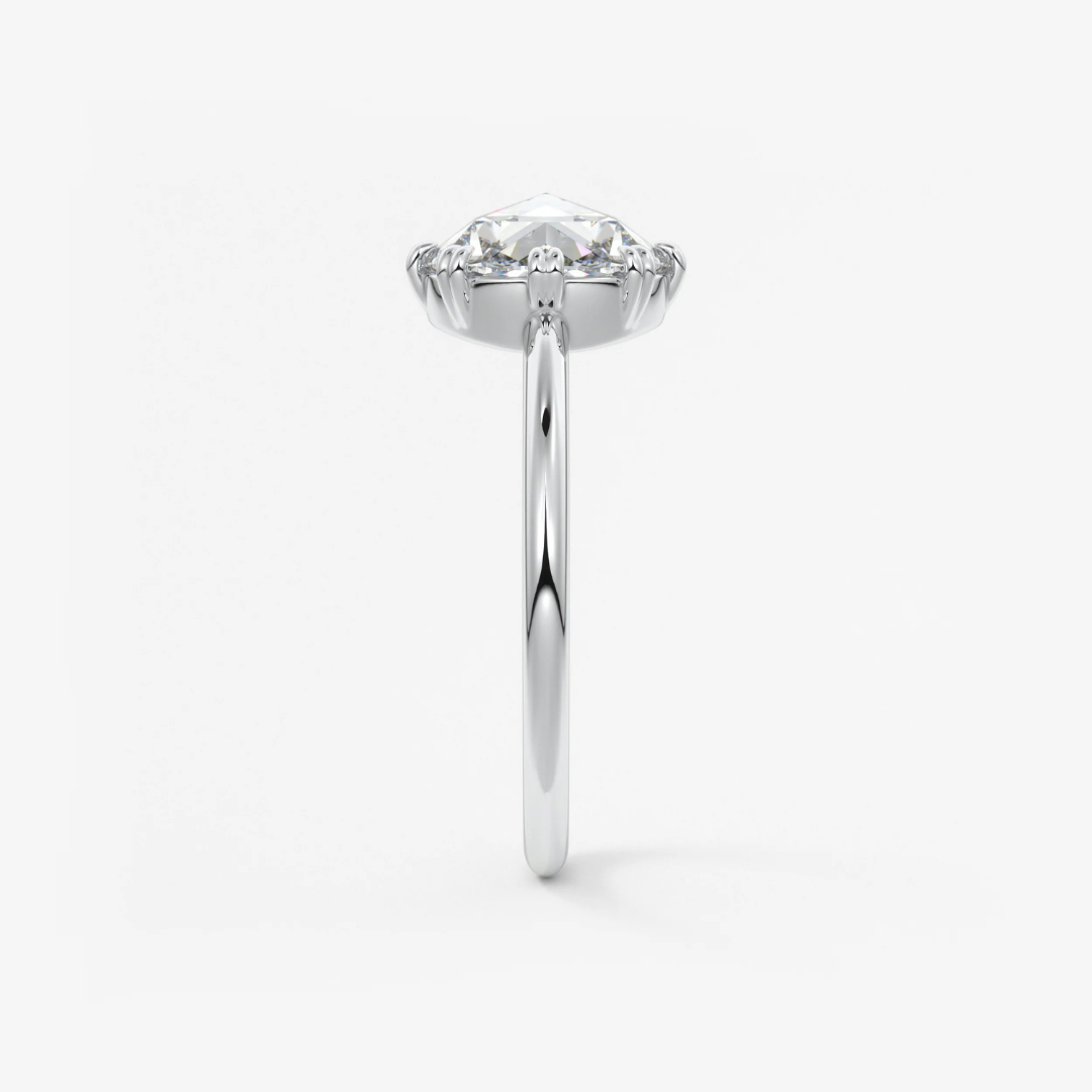 Round Rose Cut Moissanite Engagement Ring with Double Claw Prongs