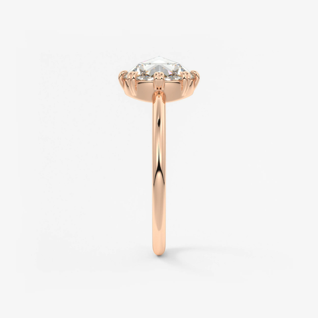 Round Rose Cut Moissanite Engagement Ring with Double Claw Prongs