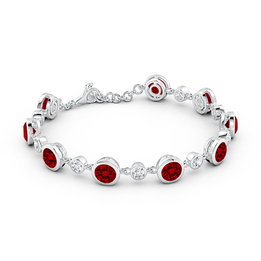 S925 Silver Round Lab-created Ruby and Moissanite Bezel Tennis Bracelet