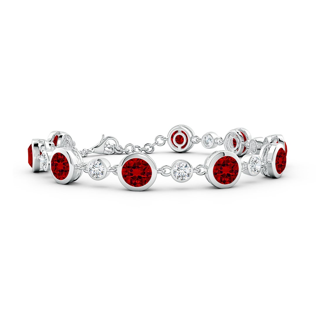 S925 Silver Round Lab-created Ruby and Moissanite Bezel Tennis Bracelet