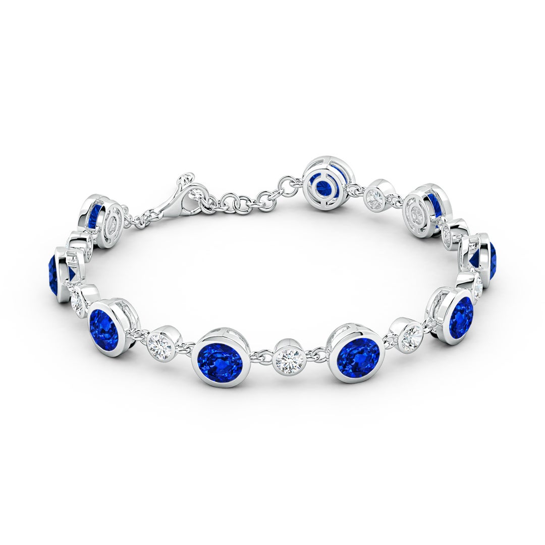 S925 Silver Round Lab-created Sapphire and Moissanite Bezel Tennis Bracelet