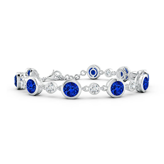 S925 Silver Round Lab-created Sapphire and Moissanite Bezel Tennis Bracelet
