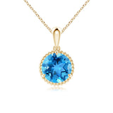 Round Swiss Blue Topaz Bezel-Set Solitaire Pendant Necklace
