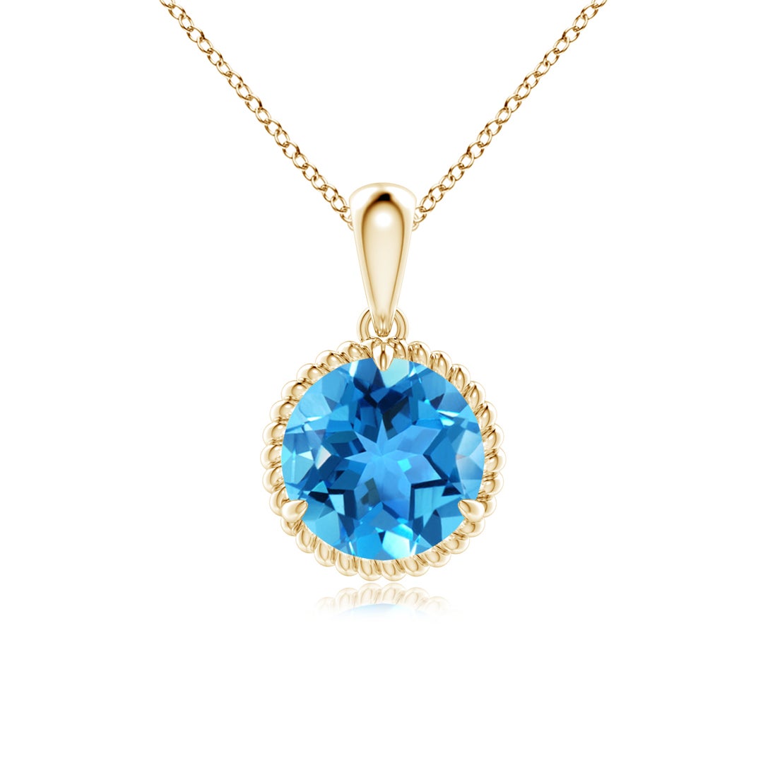 Round Swiss Blue Topaz Bezel-Set Solitaire Pendant Necklace