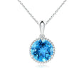 Round Swiss Blue Topaz Bezel-Set Solitaire Pendant Necklace