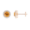 Round Citrine with Moissanite Accents Halo Stud Earrings