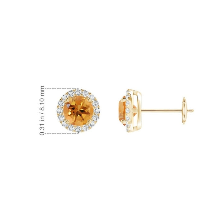 Round Citrine with Moissanite Accents Halo Stud Earrings