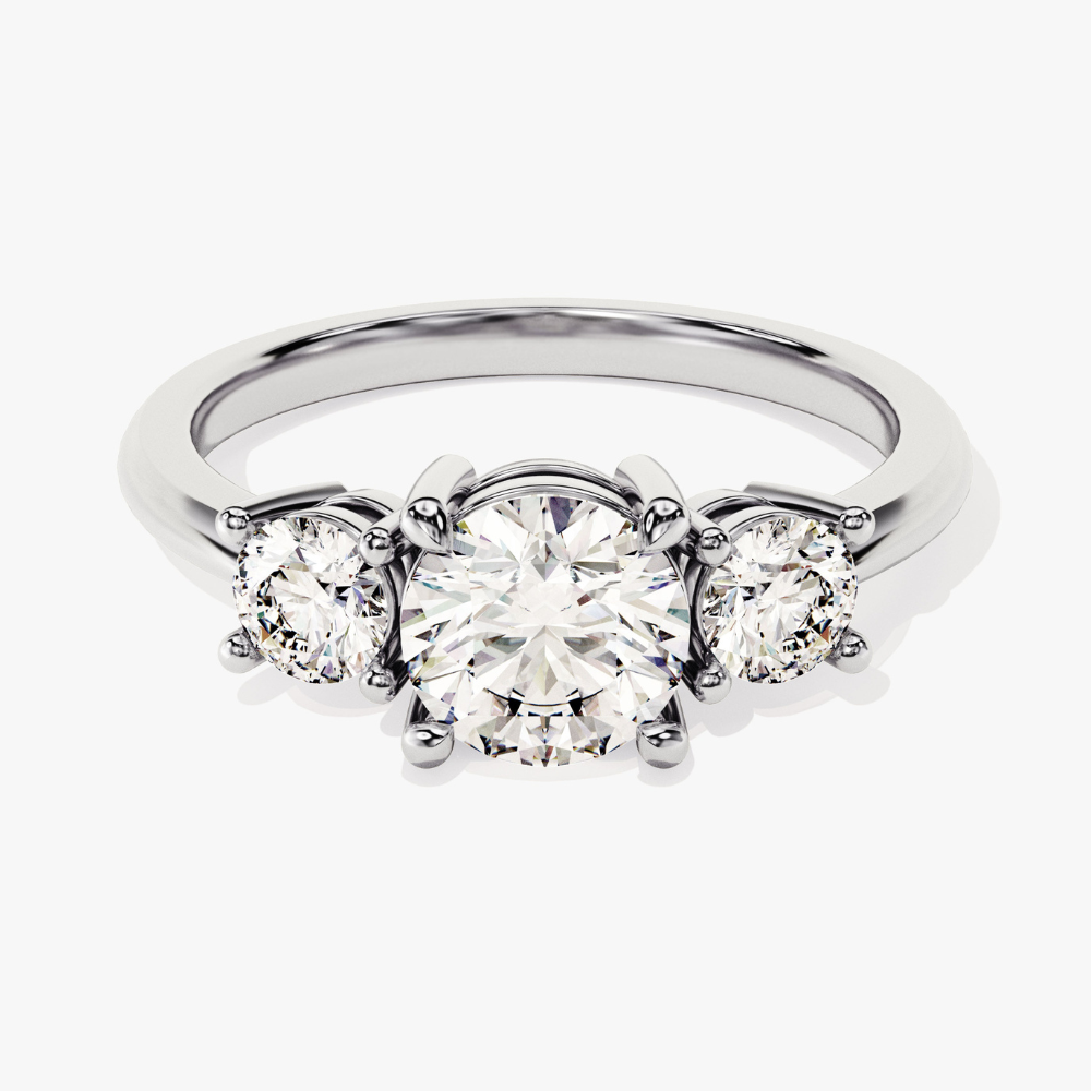 Round Cut Three Stone Moissanite Engagement Ring