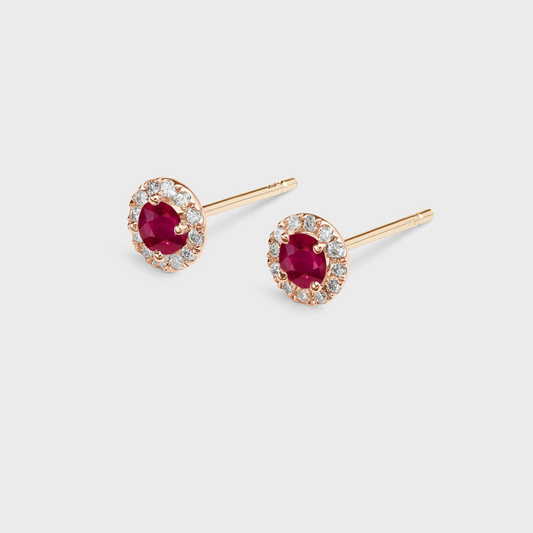 Ruby and Moissanite Halo Studs