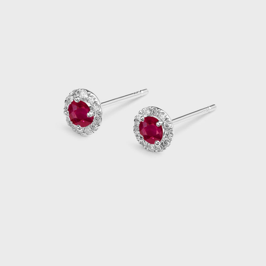Ruby and Moissanite Halo Studs
