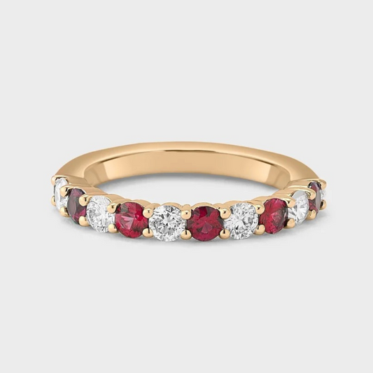 Ruby and Moissanite Halfway Wedding Band-2.5 mm