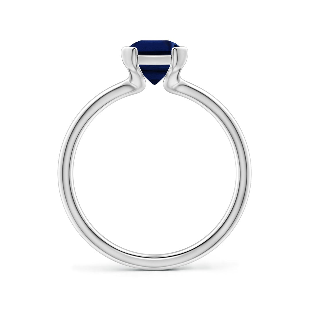 Semi Bezel Emerald-Cut Lab-Grown Blue Sapphire Solitaire Engagement Ring