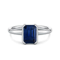Semi Bezel Emerald-Cut Lab-Grown Blue Sapphire Solitaire Engagement Ring