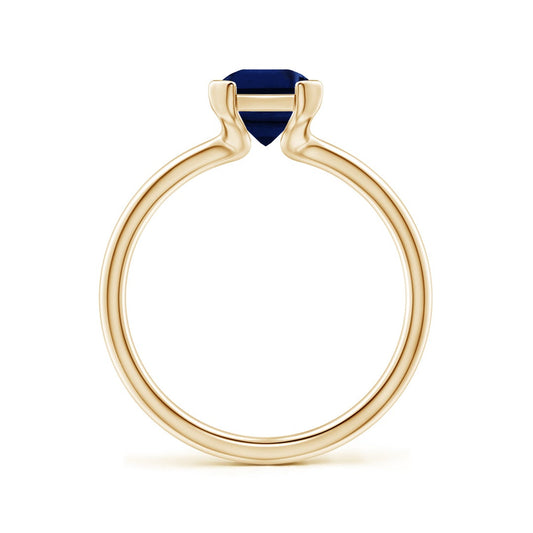 Semi Bezel Emerald-Cut Lab-Grown Blue Sapphire Solitaire Engagement Ring