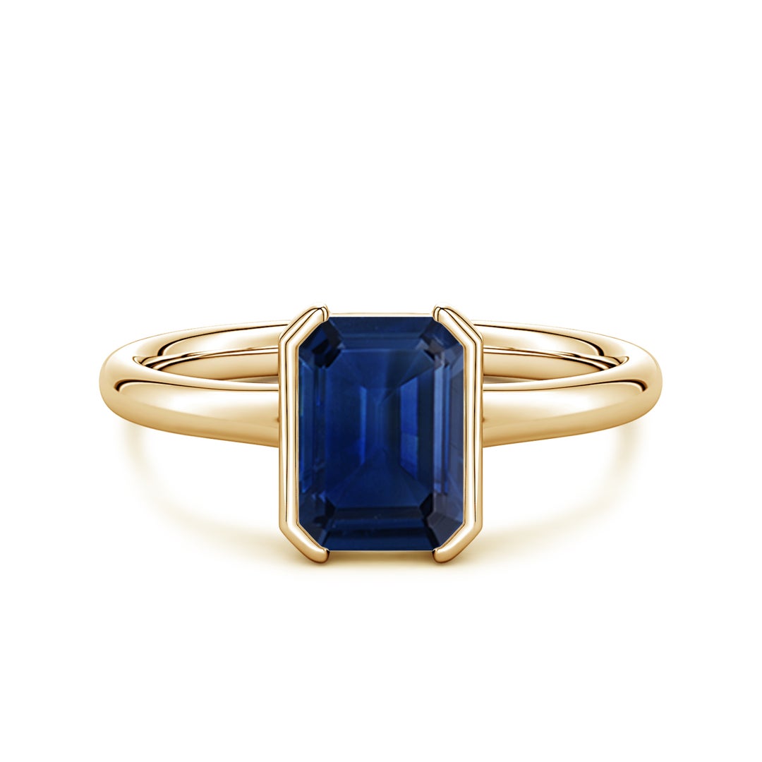 Semi Bezel Emerald-Cut Lab-Grown Blue Sapphire Solitaire Engagement Ring